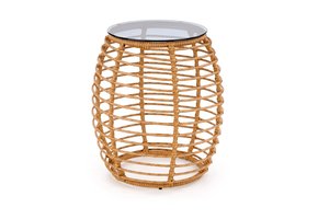 BARREL - salontafel - glas - rotan - 48x56x48 cm - naturel zwart