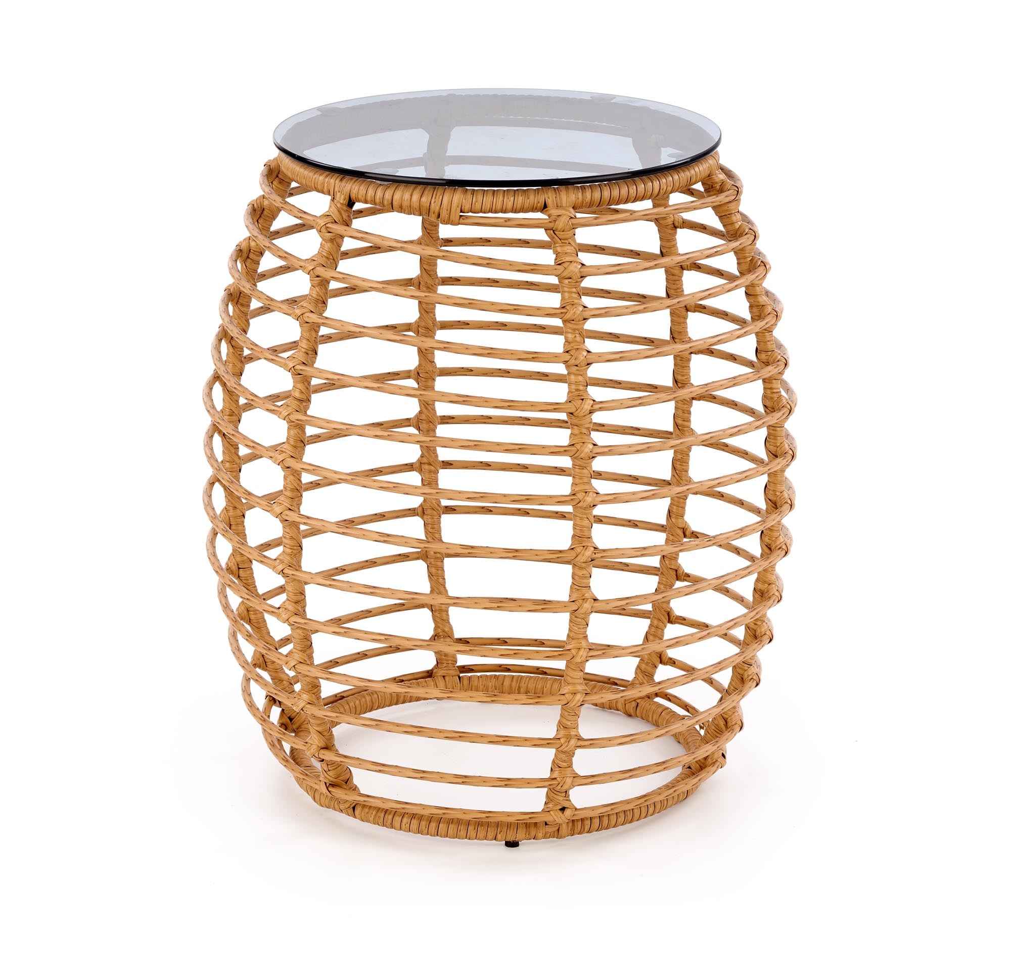 BARREL - salontafel - glas - rotan - 48x56x48 cm - naturel zwart