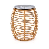 BARREL - salontafel - glas - rotan - 48x56x48 cm - naturel zwart