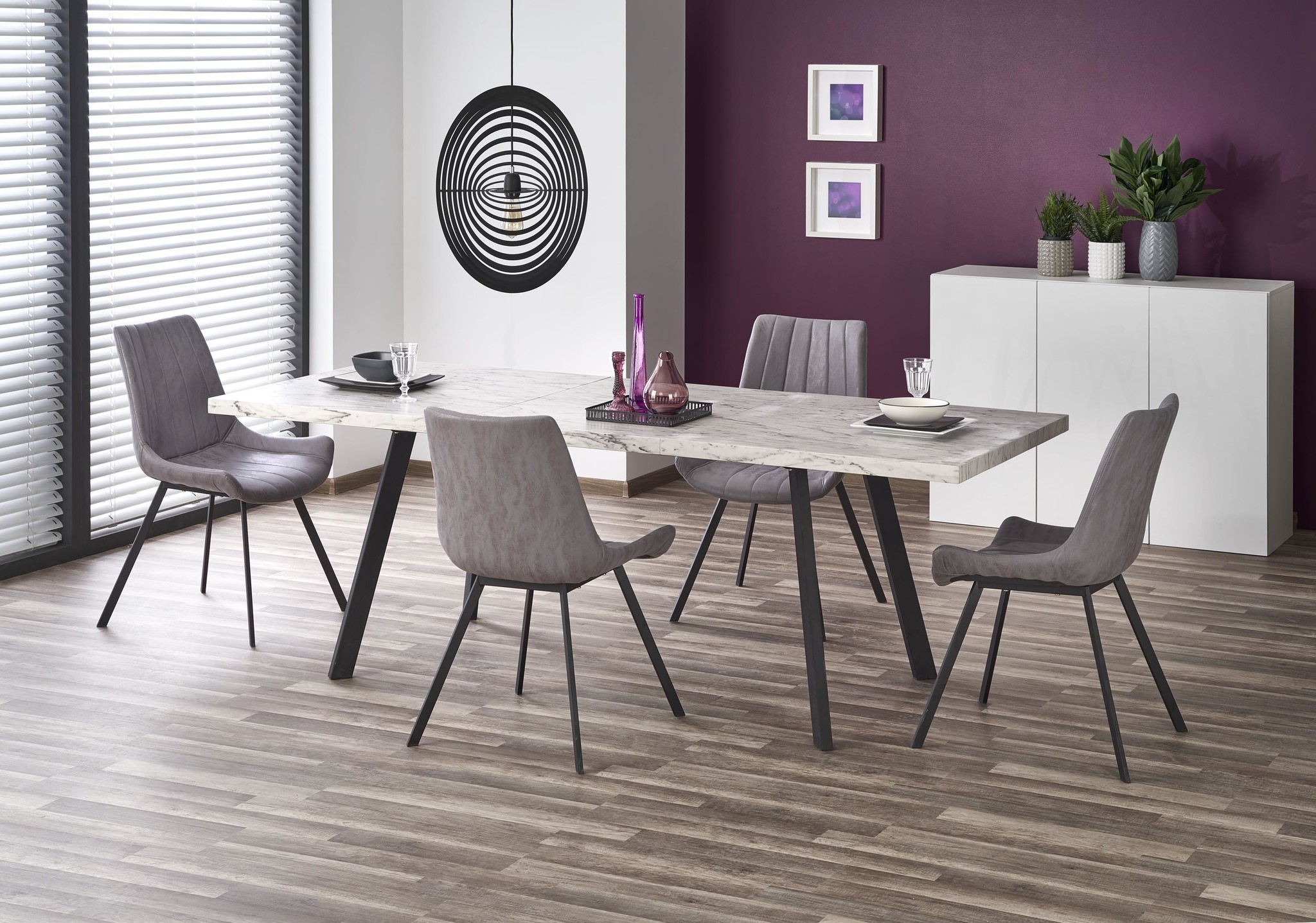 DALLAS - eettafel - 160-220x90x76 cm - marmer wit zwart