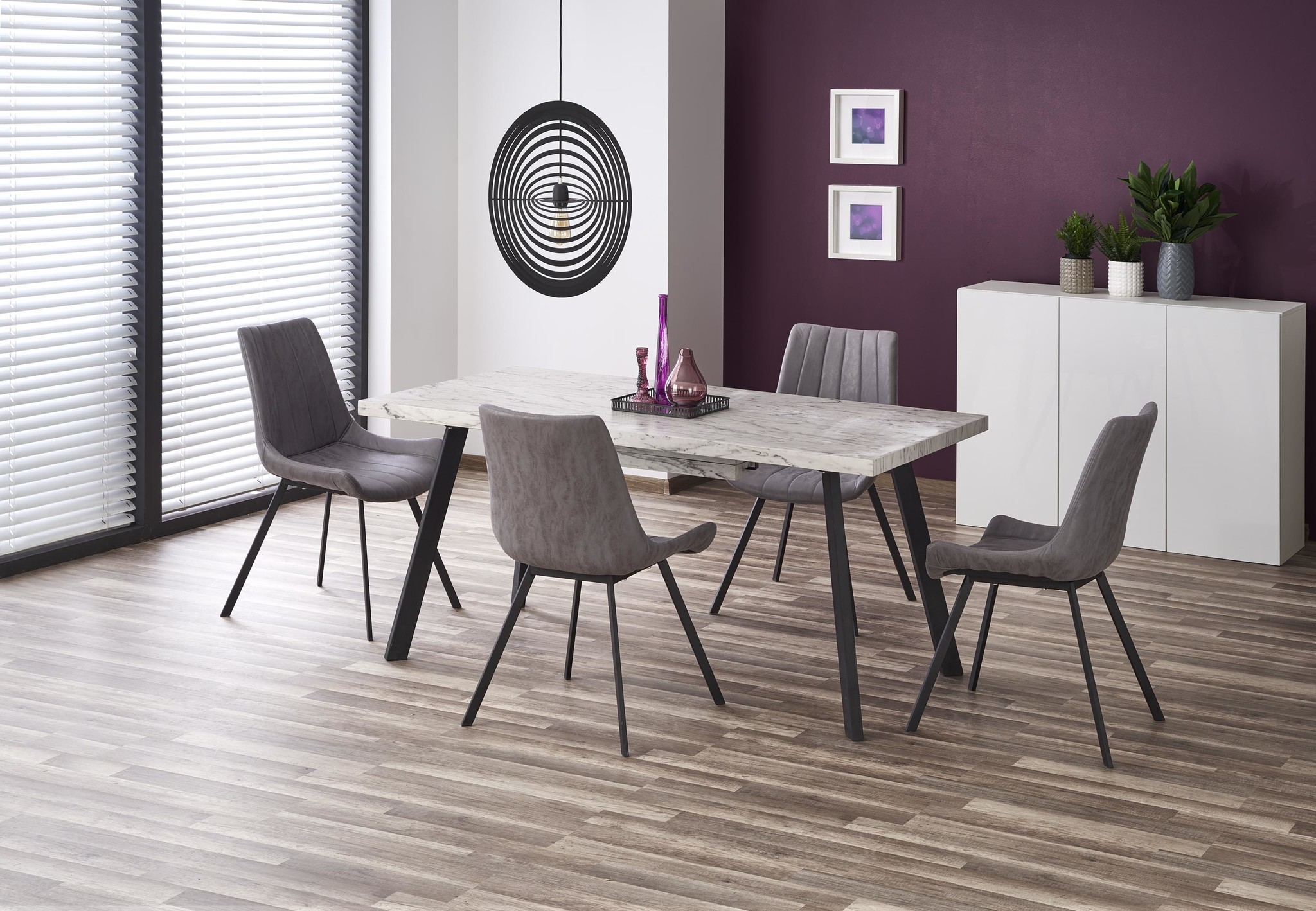 DALLAS - eettafel - 160-220x90x76 cm - marmer wit zwart