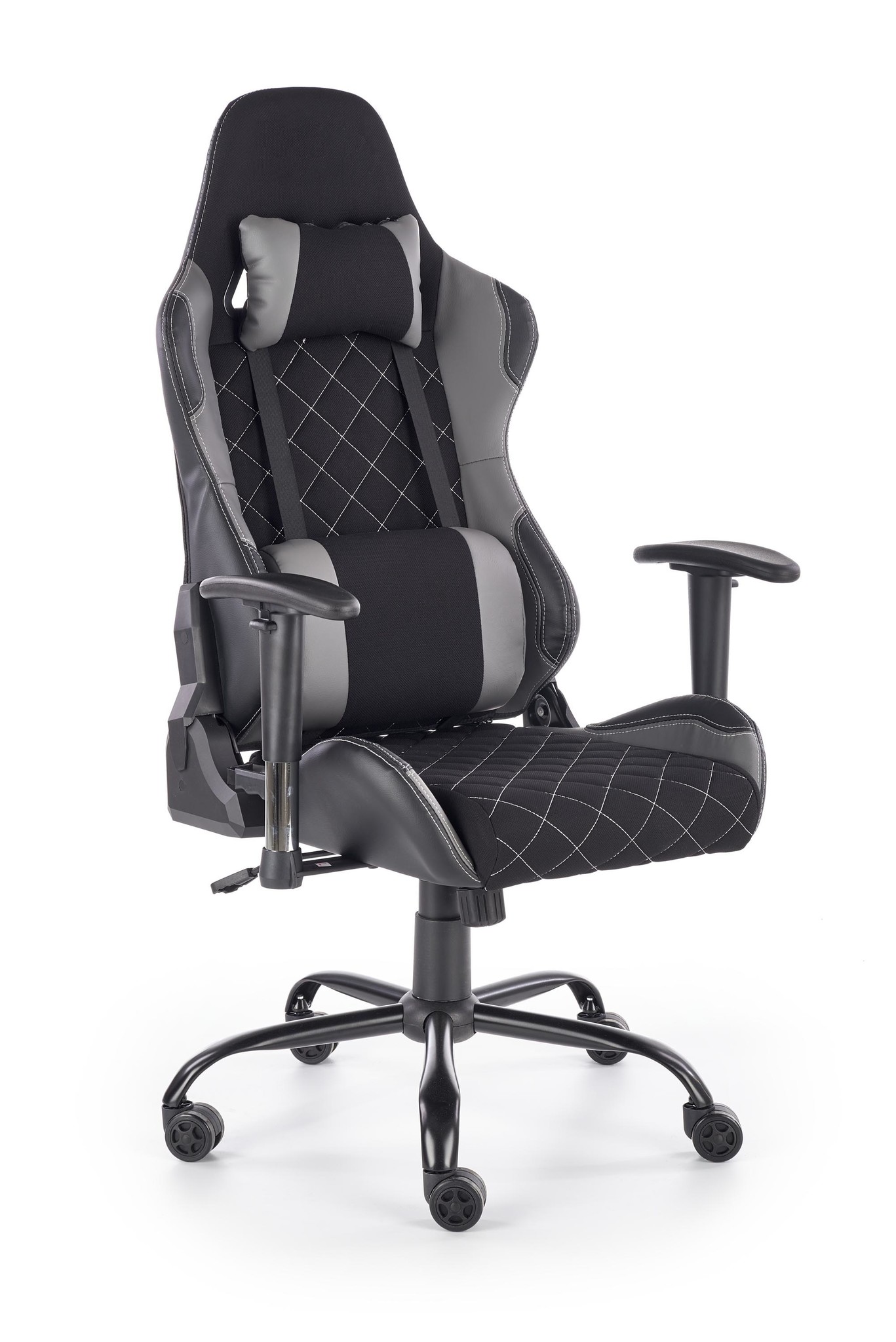 DRAK - gamestoel - stof - 69x127-134x62 cm - grijs zwart