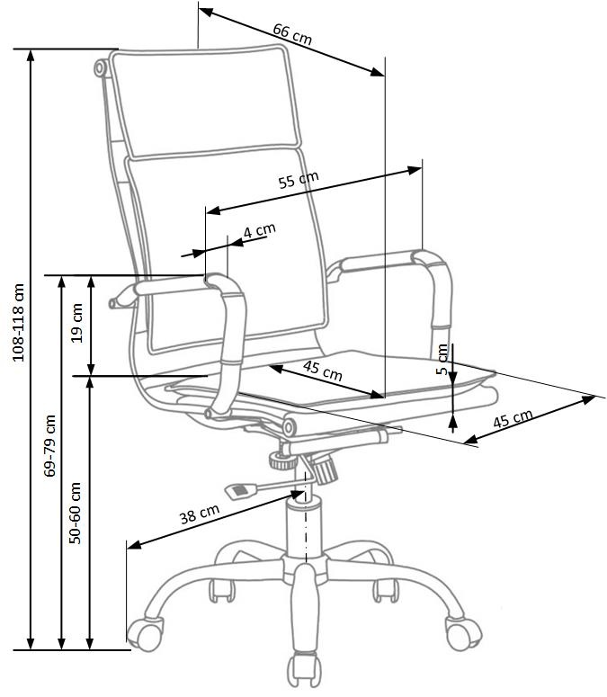 MANTUS - bureaustoel - eco leer - 55x108-118x66 cm - zwart