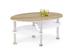 MEDEA - salontafel - MDF hout - glas - ovaal - sonoma eiken/wit