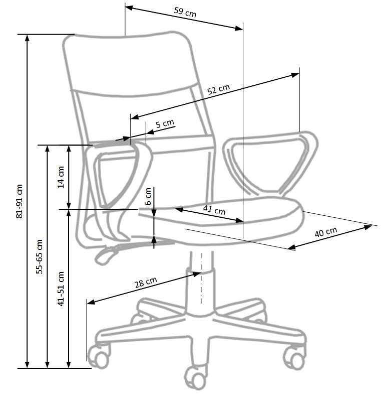 TIMMY - kinderbureaustoel - stof - 52x81-91x59 cm