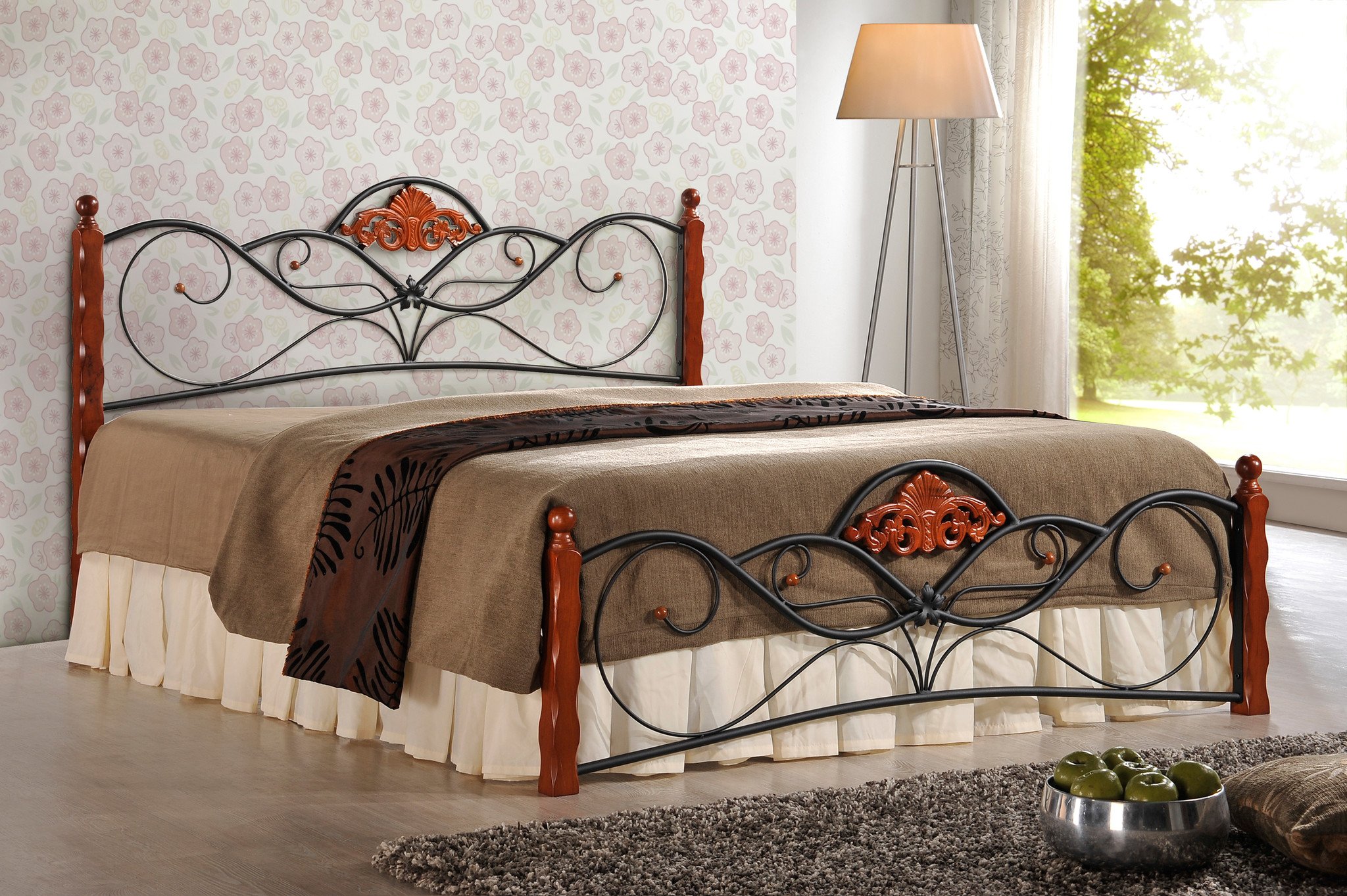 VALENTINA - tweepersoonsbed - massief hout - gelakt staal