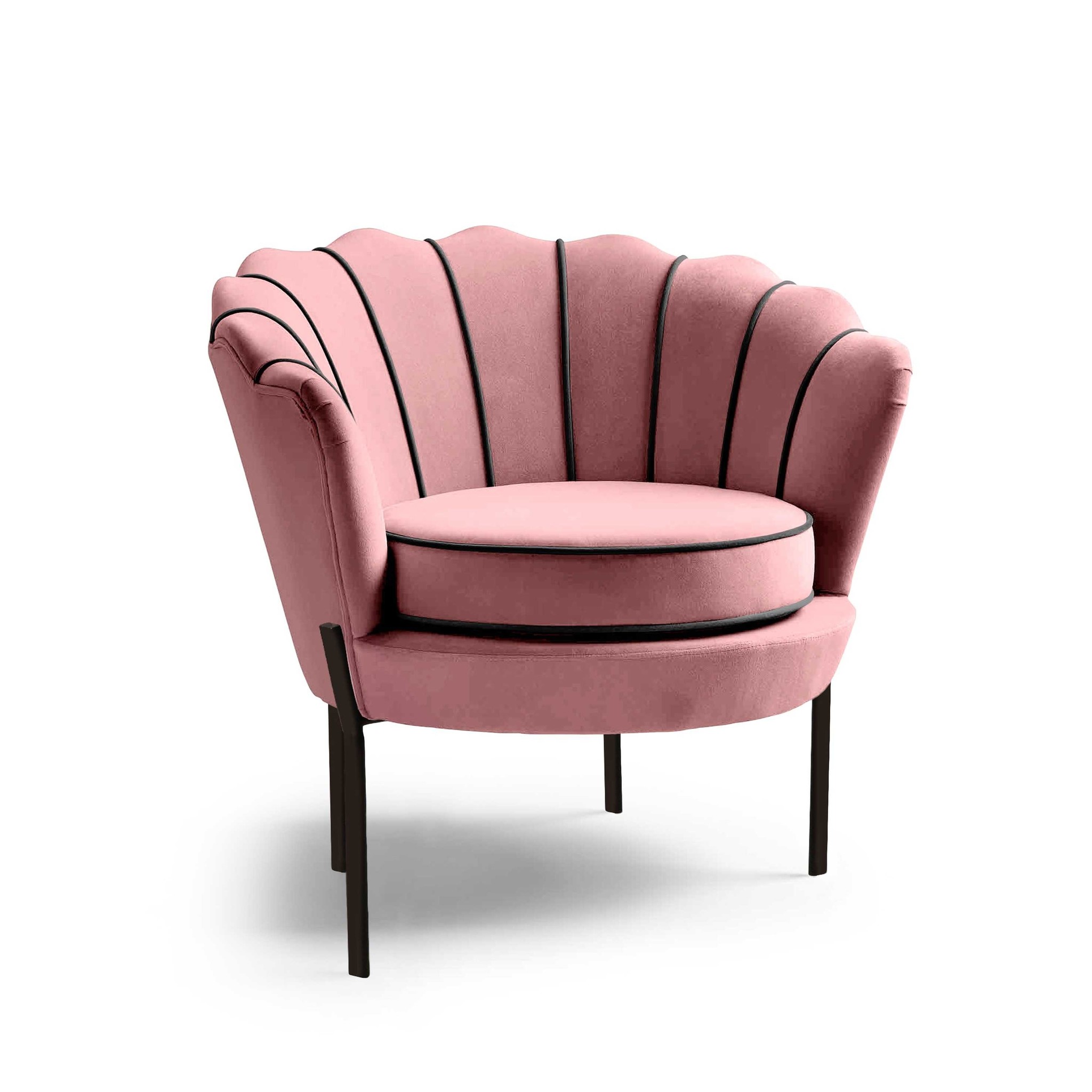 ANGELO - schelpstoel - fluwelen stof - 73x75x74 cm - roze