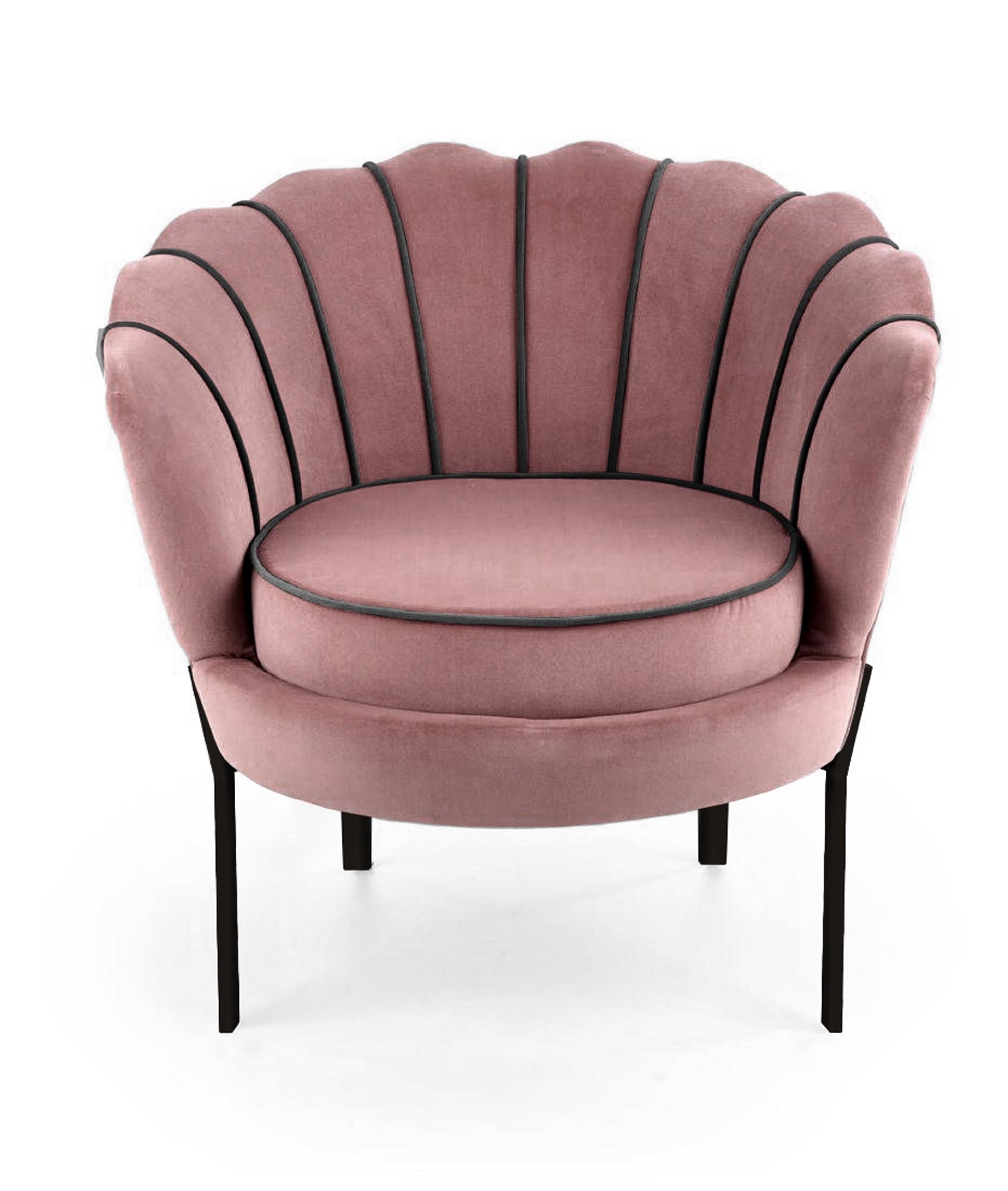 ANGELO - schelpstoel - fluwelen stof - 73x75x74 cm - roze