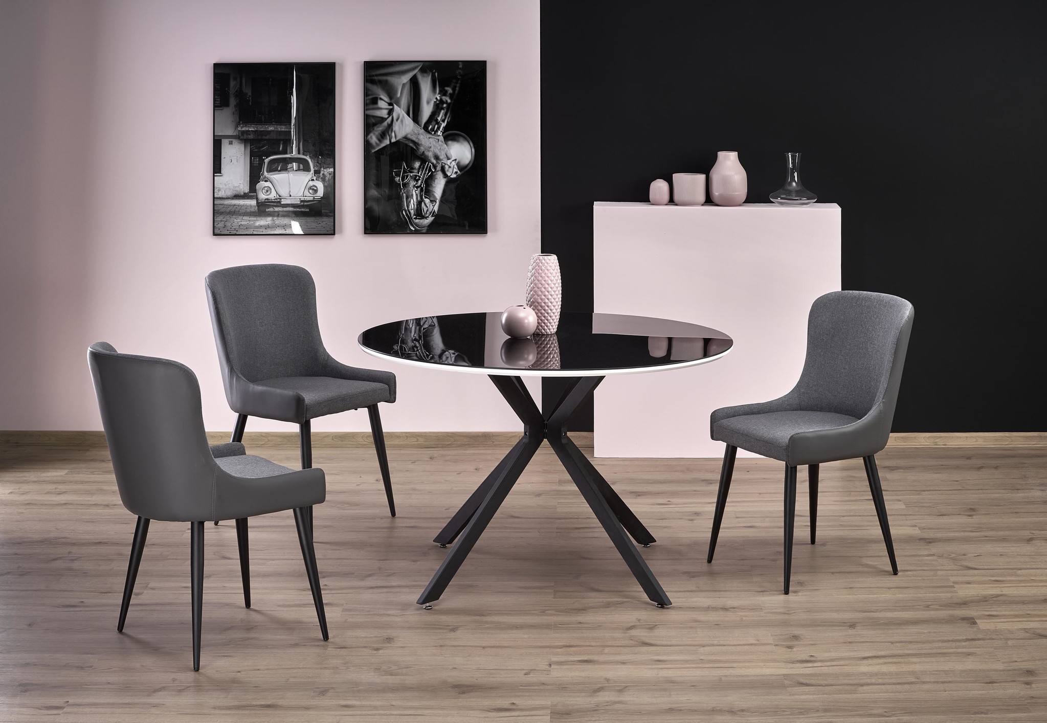 AVELAR - eettafel - glas - rond - 120x76 cm - zwart wit