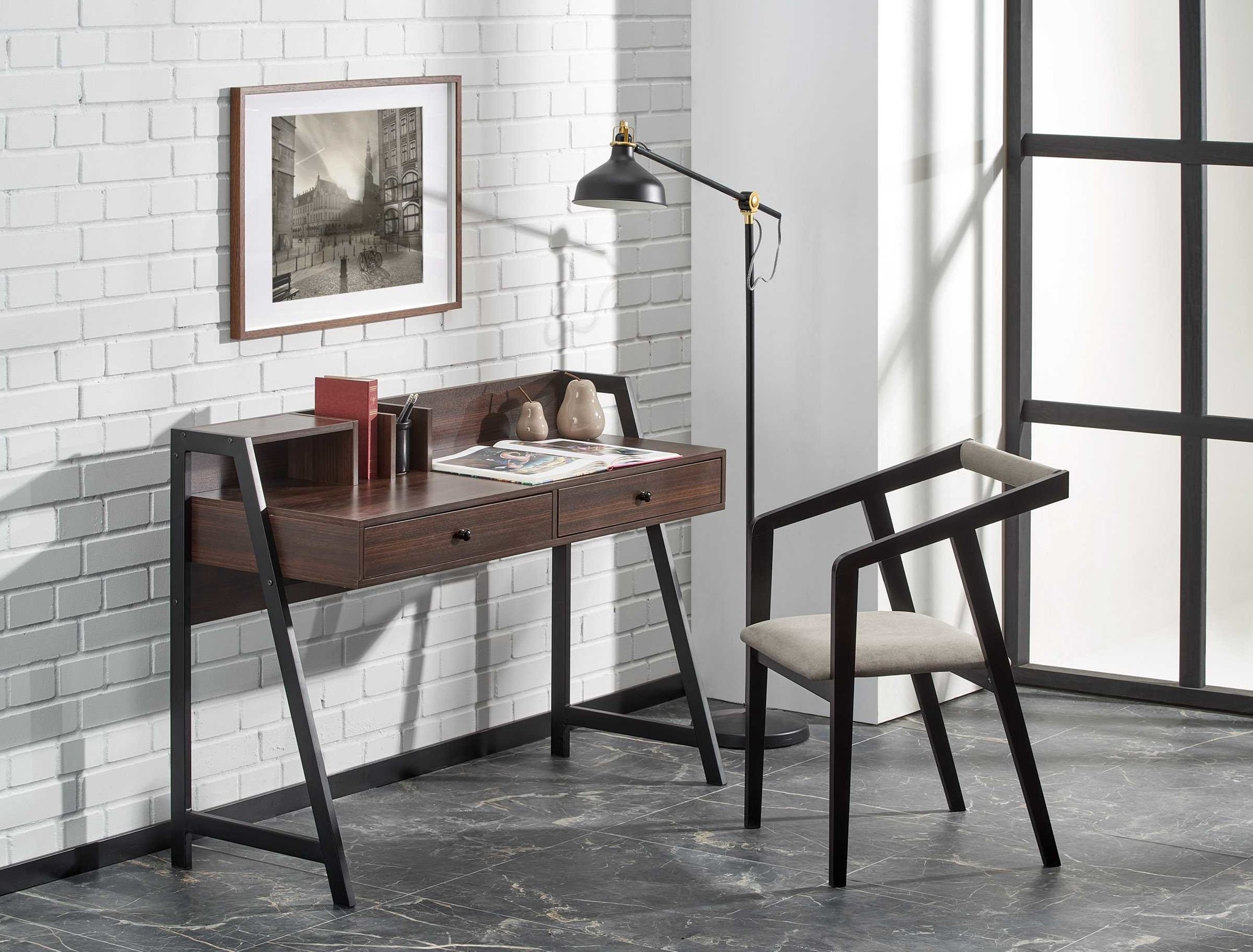 Bureau - met lades - 128x87x48 cm - walnoot zwart