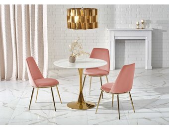 CASEMIRO - eettafel - glas - rond - 90x90x75 cm - marmer wit