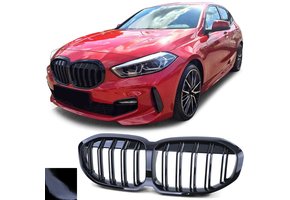 Radiateurgrill - geschikt voor BMW 1 Serie F40 vanaf '19 - Dubbele stang - Zwarte glans - Topkwaliteit