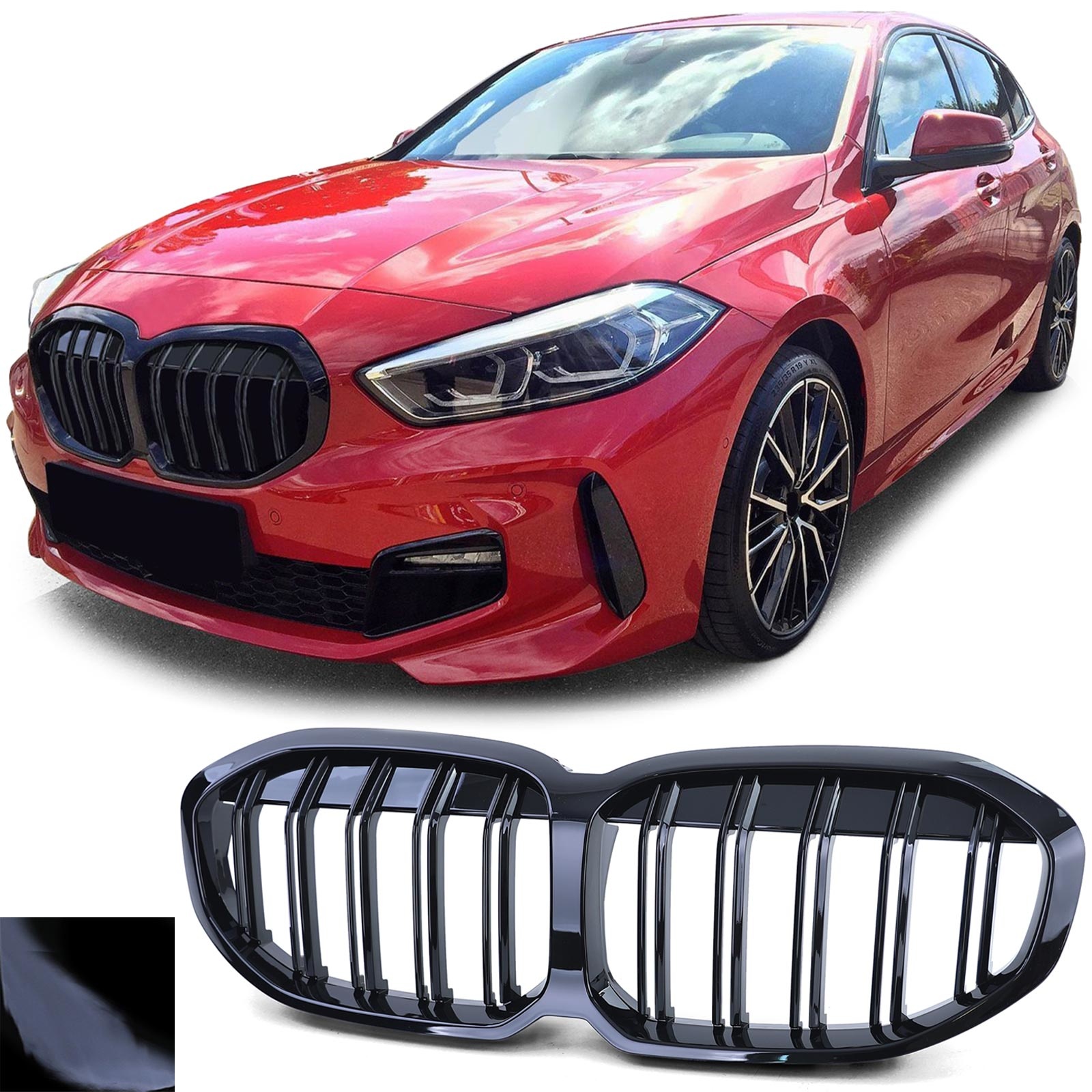 Radiateurgrill - BMW 1 Serie F40 vanaf '19 - Dubbele stang - Zwarte glans - Topkwaliteit