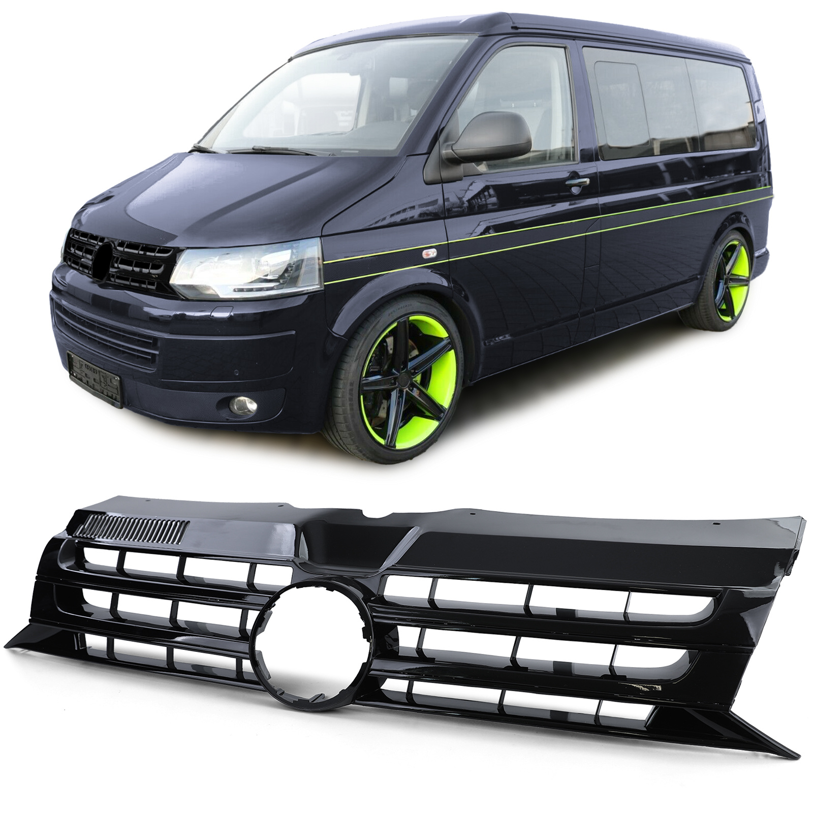 Radiateurgrill - VW Bus T5 Facelift 09-15 - Glanzend zwart - Met embleemuitsparing