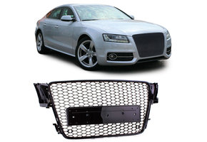 Radiateurgrill - Audi A5 8T 07-11 - Honingraatdesign - Zwart Glanzend