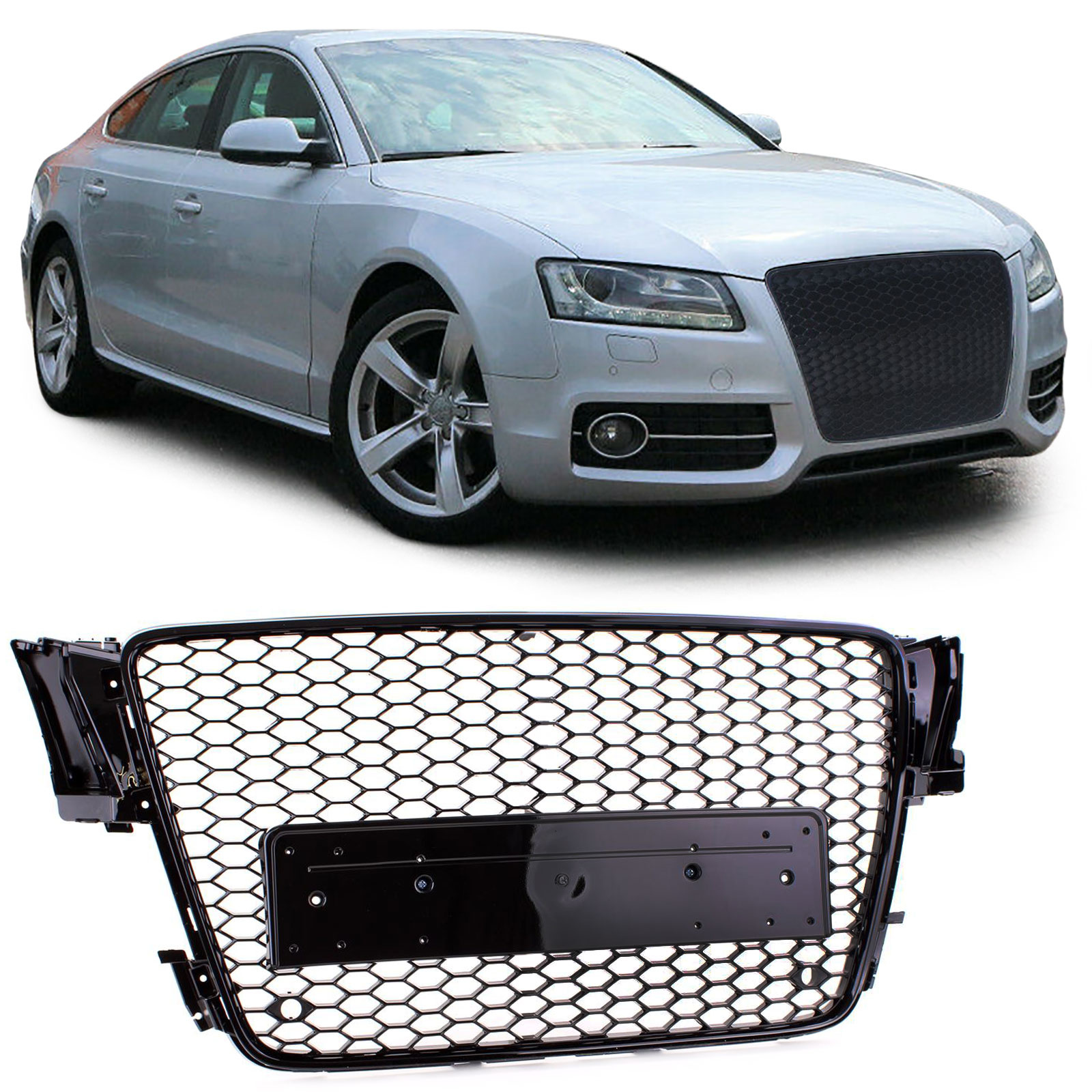 Radiateurgrill - Audi A5 8T 07-11 - Honingraatdesign - Zwart Glanzend