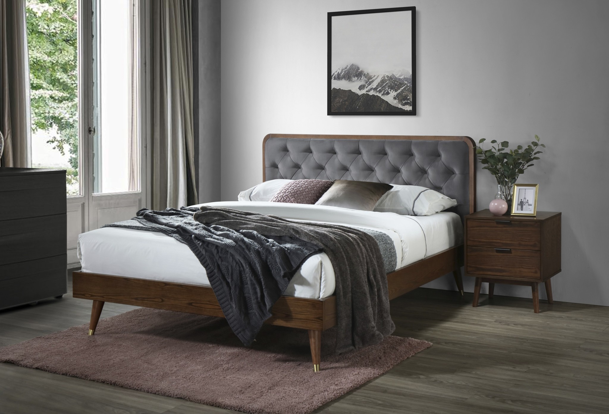 CASSIDY - tweepersoonsbed - 208x162x102 cm - grijs