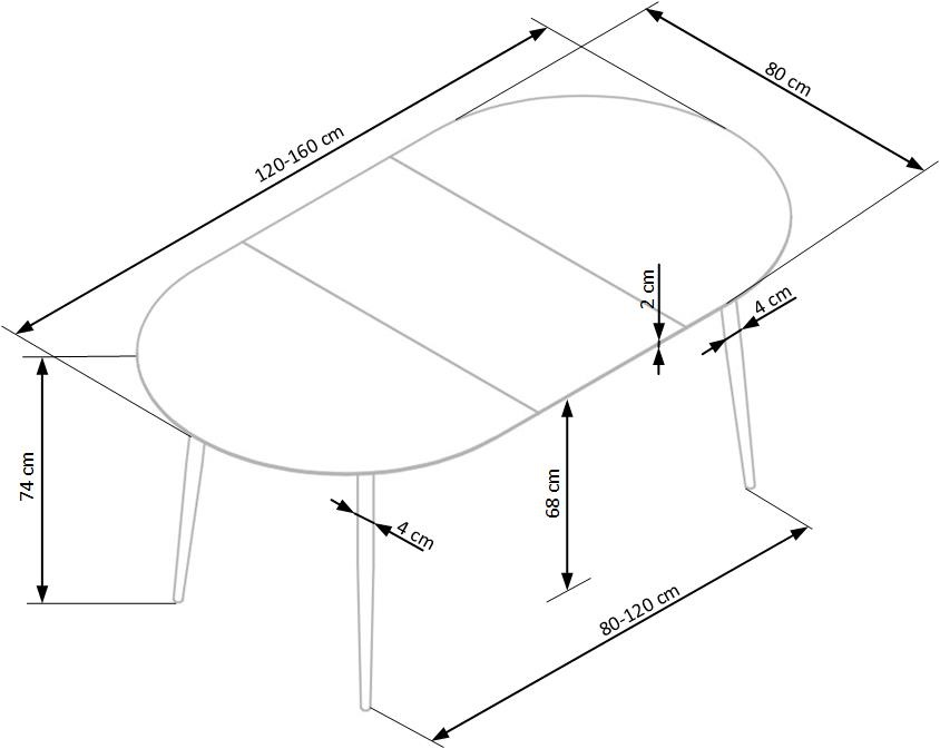 COLORADO - eettafel - ovaal - 120-160x80x74 cm