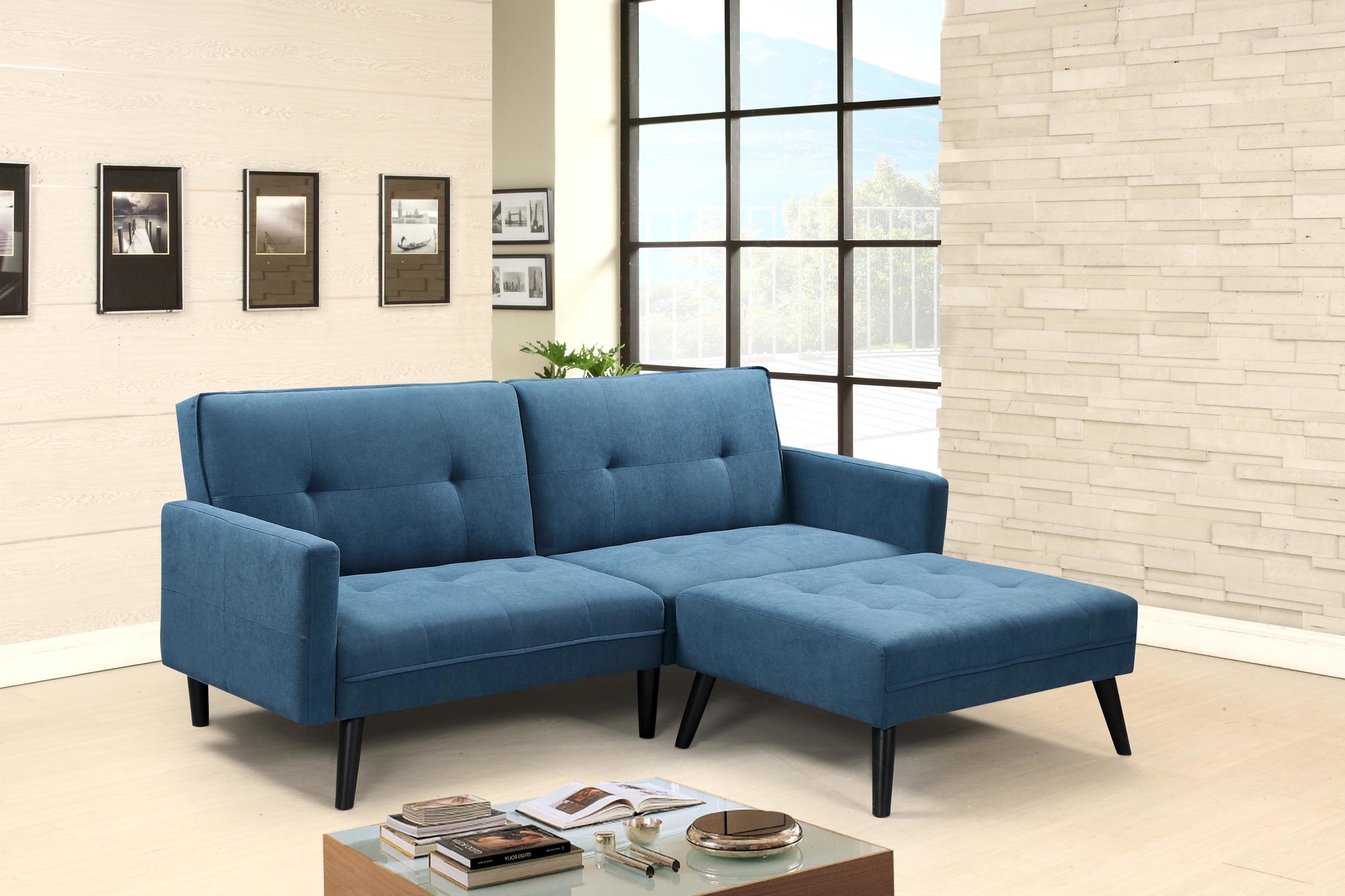 Slaapbank - met poef - opklapbaar - 200 x 42-83 x 102-86 cm