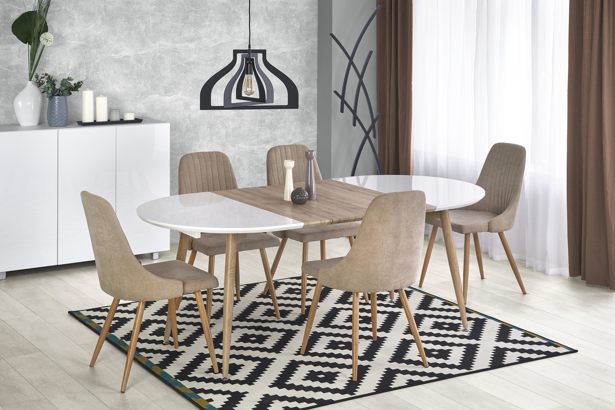 EDWARD - eettafel - hout - ovaal - 120-200x100x75 cm - wit