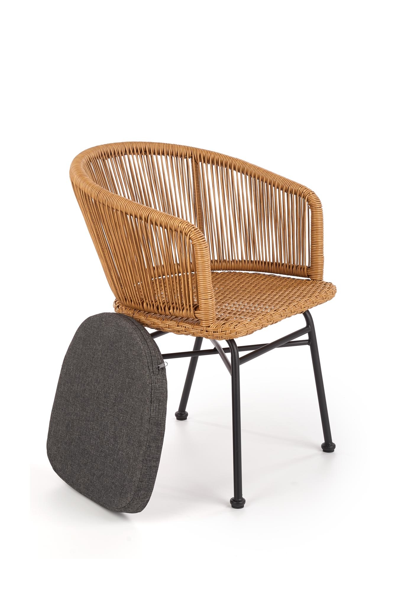Tuinstoel - synthetisch rotan - kussen - 55x74x47 cm