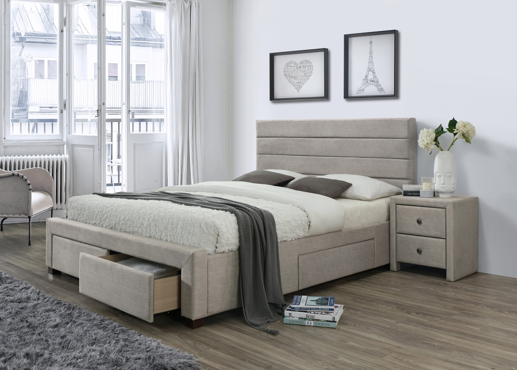KAYLEON - tweepersoonsbed - met laden - klassiek - beige