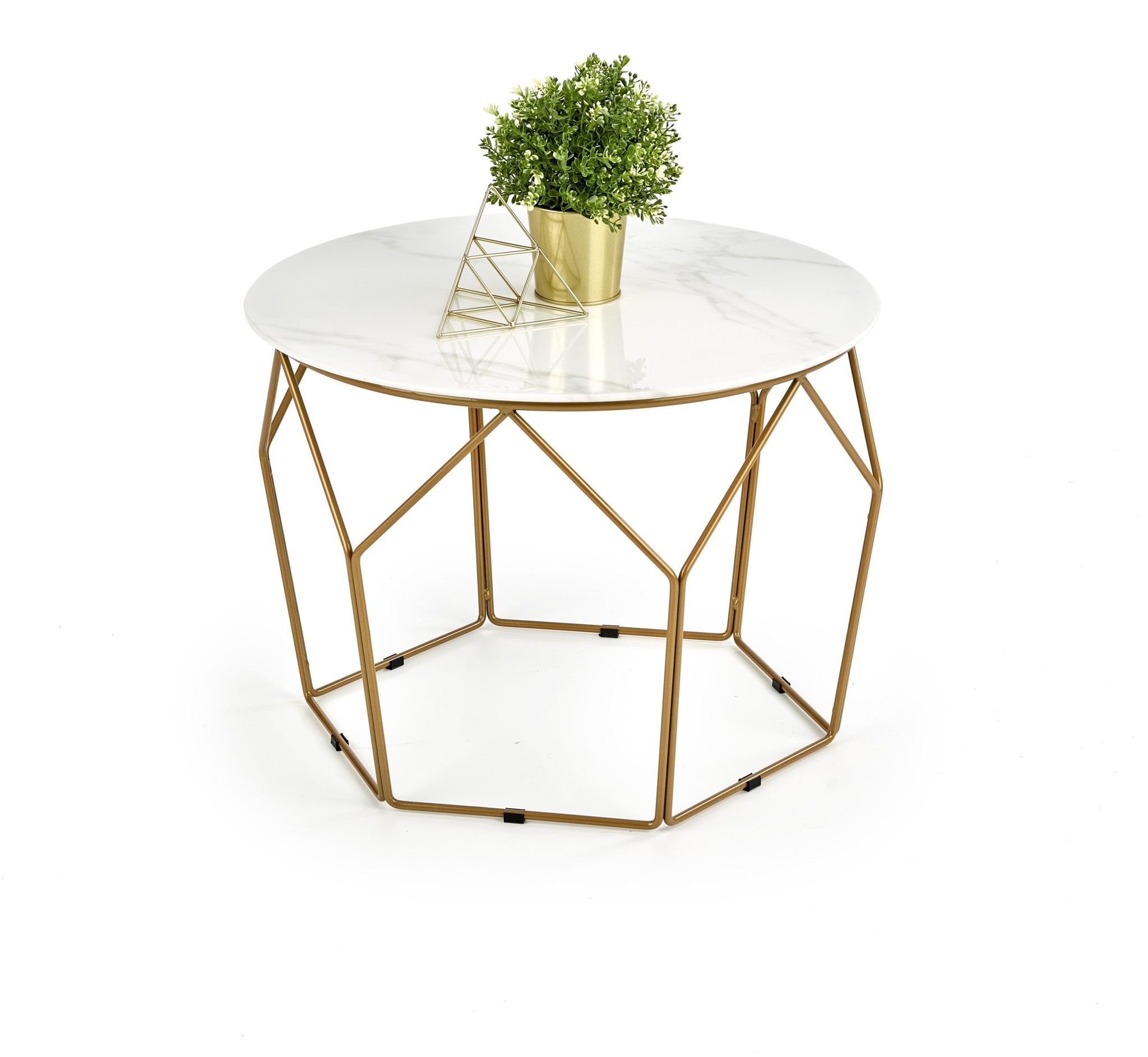 MADISON - salontafel - glas - rond - marmer/goud - 60x45x60cm