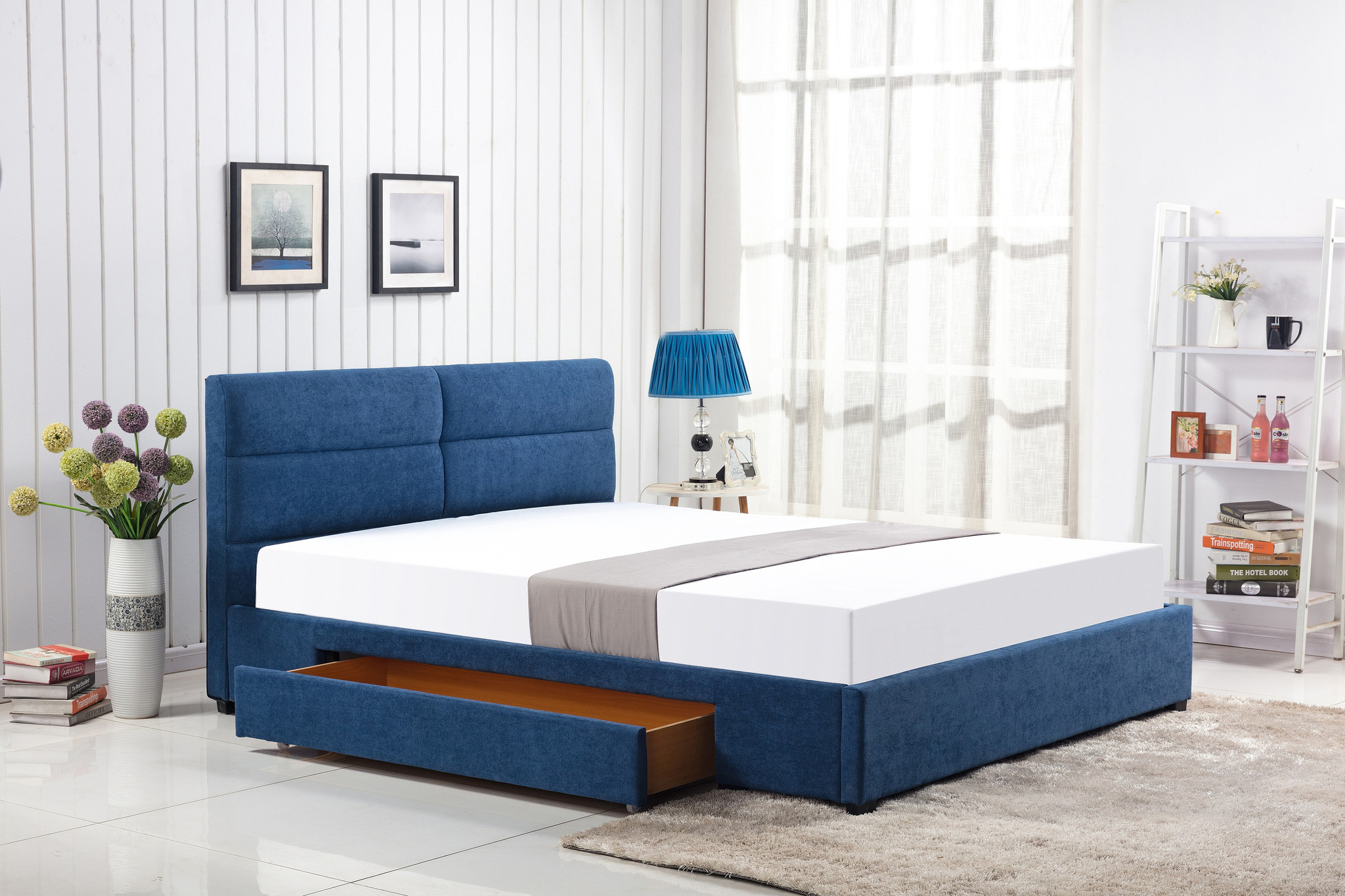 MERDIA - tweepersoonsbed - klassiek - 216x170x95 cm - blauw