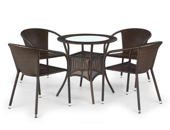 MIDAS - tuintafel - kunststof rotan - glas - donkerbruin