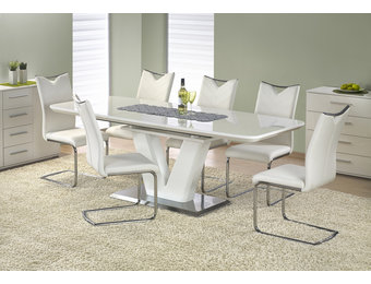 MISTRAL - eettafel - uitschuifbaar - gelakt MDF - glas - wit