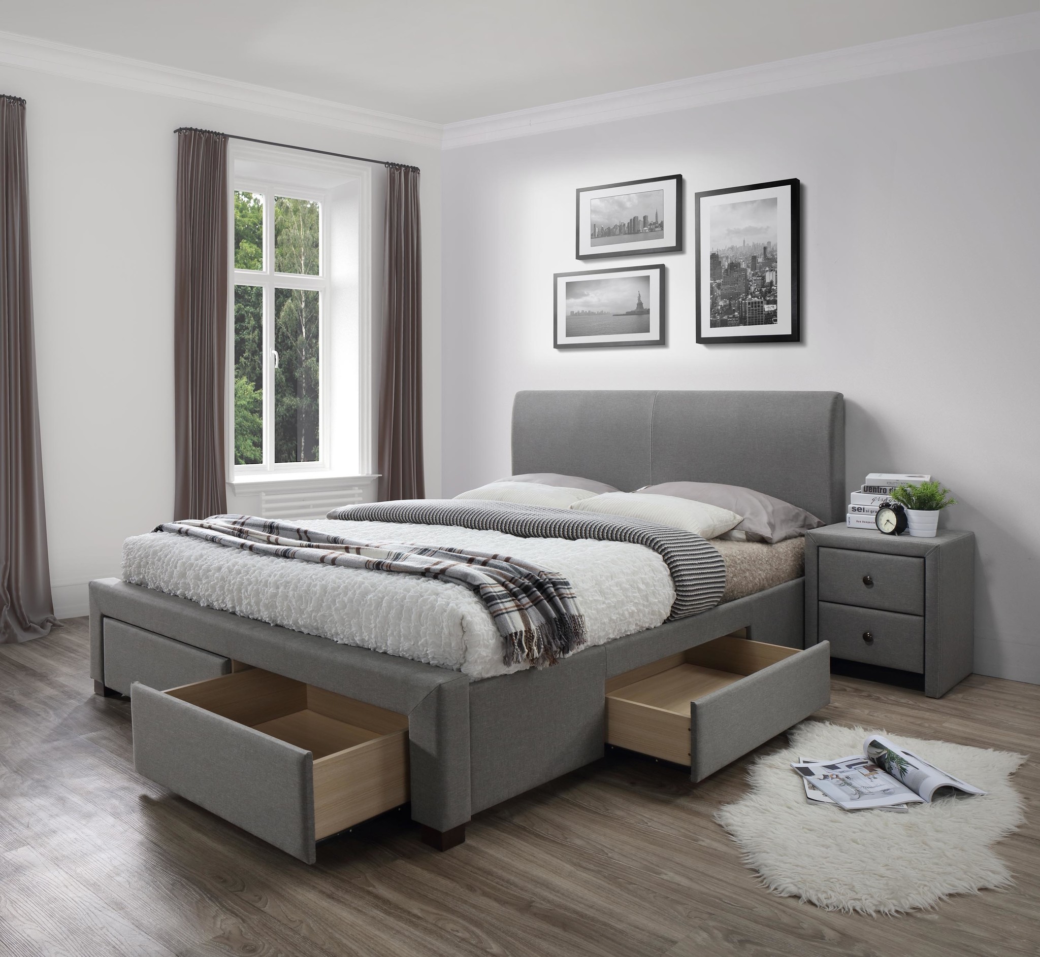 MODENA - tweepersoonsbed - met laden - modern - grijs
