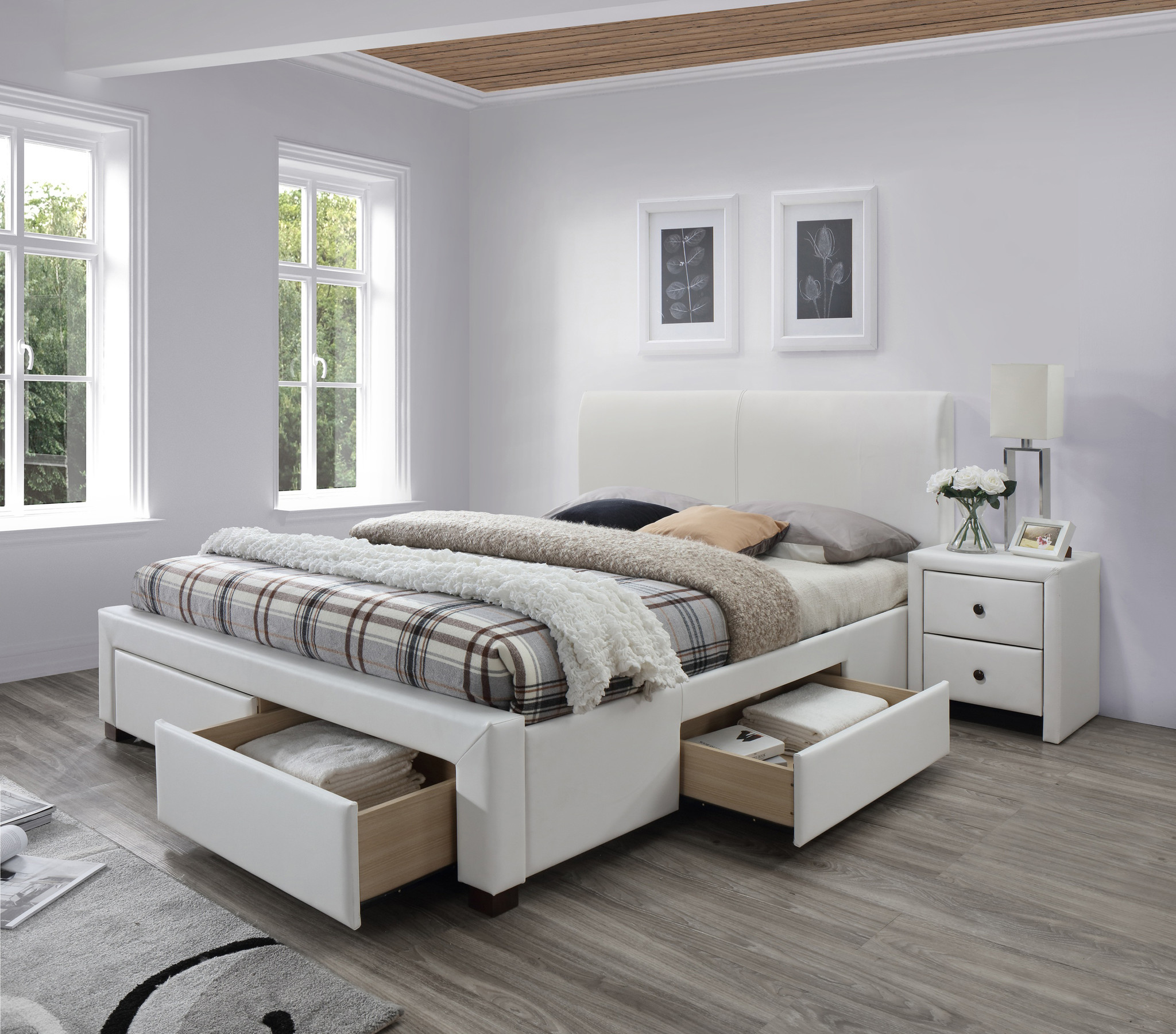 MODENA - tweepersoonsbed - met laden - modern - wit