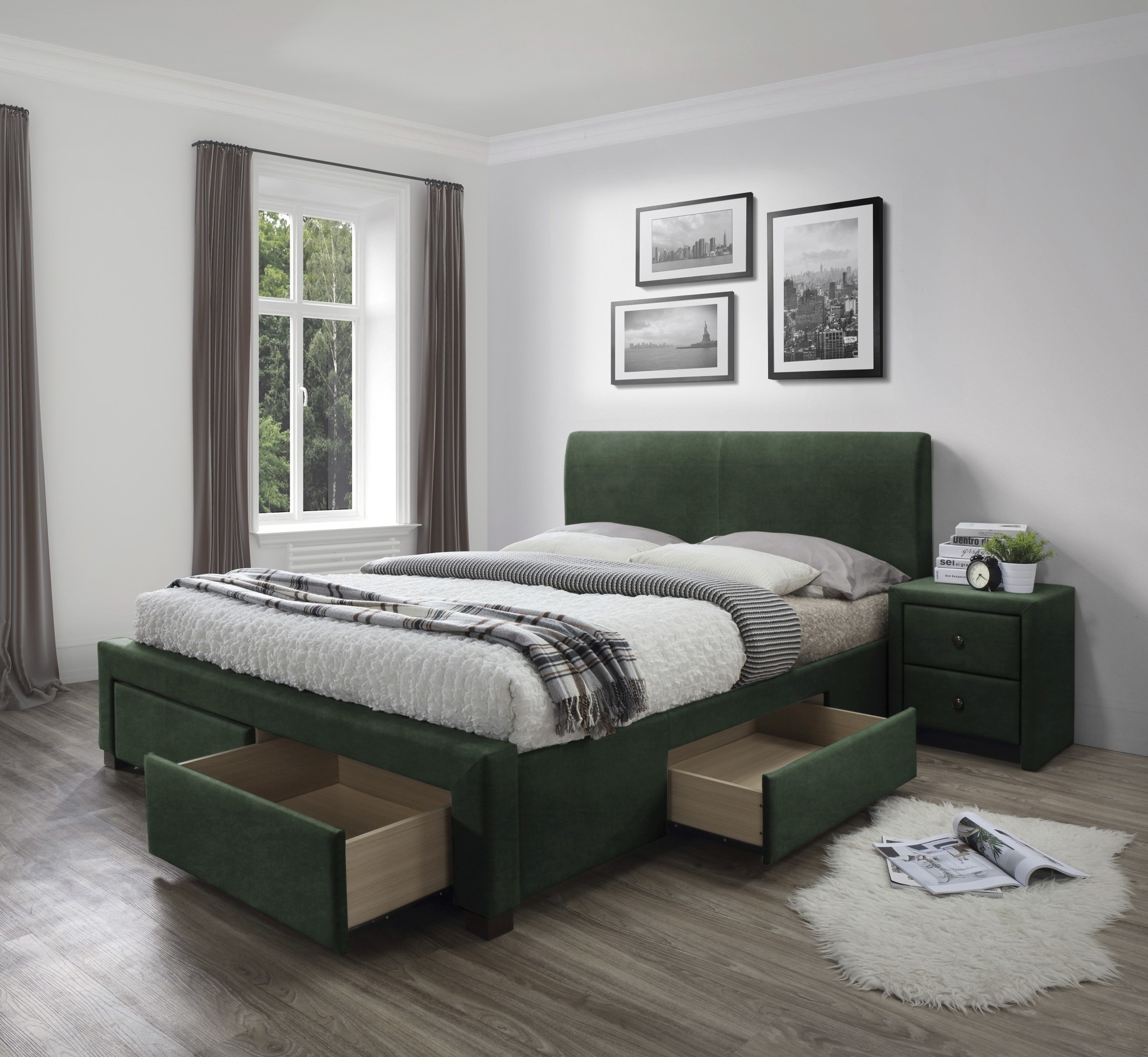 MODENA - tweepersoonsbed - met laden - modern - groen