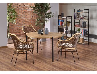 MORGAN - eettafel - gefineerd MDF - rond - gouden eik