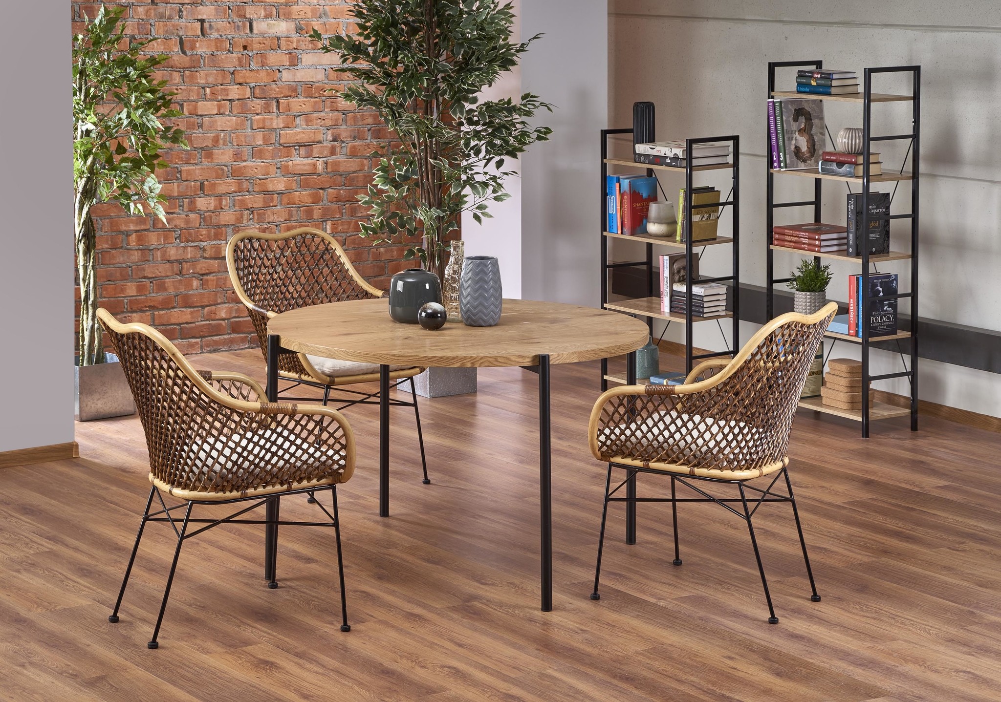 MORGAN - eettafel - gefineerd MDF - rond - gouden eik