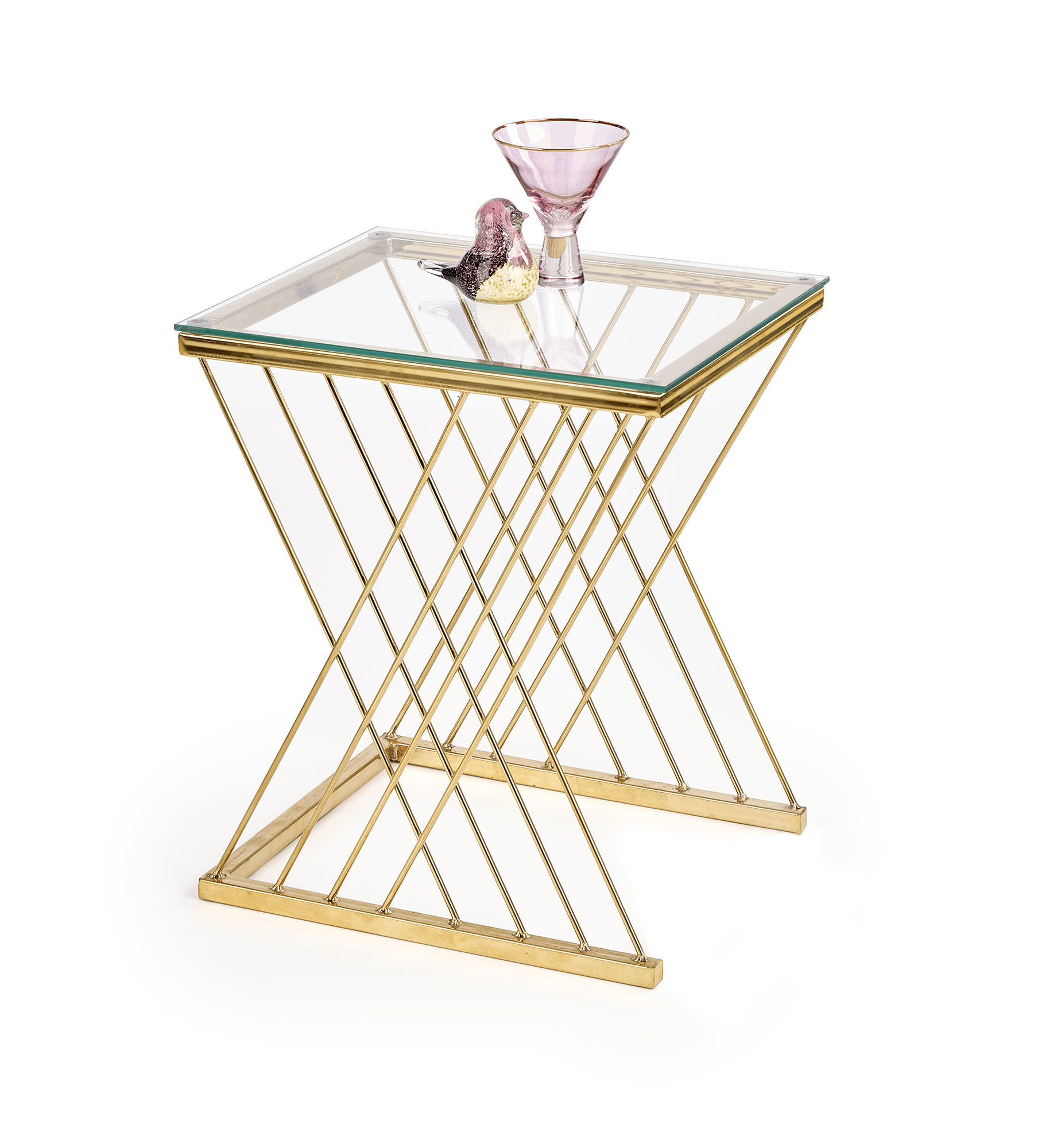 NANCY - salontafel - glas - roest vrij staal - goud - 45x52x39cm