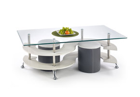 NINA - salontafel - met poefs - glas - wit/grijs - 130x42x70cm