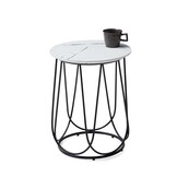 NUBIRA - salontafel - MDF hout - rond - wit marmer/zwart