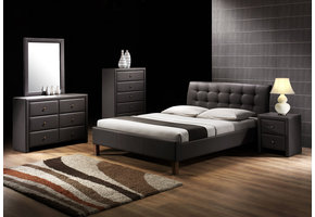 SAMARA - tweepersoonsbed - massief hout - eco leer - zwart