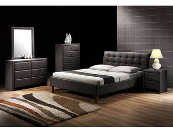 SAMARA - tweepersoonsbed - massief hout - eco leer - zwart