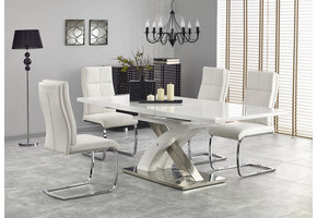 SANDOR - eettafel - uitschuifbaar - gelakt MDF - glas - wit