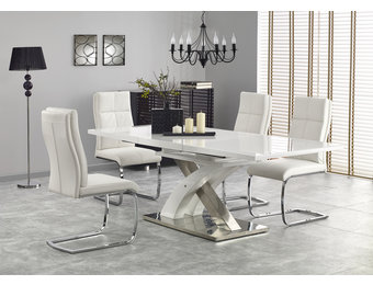 SANDOR - eettafel - uitschuifbaar - gelakt MDF - glas - wit