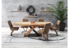 SANDOR - eettafel - uitschuifbaar - gelakt MDF - gouden eik