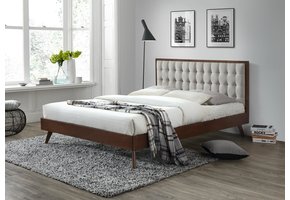 SOLOMO - tweepersoonsbed - stof - massief rubberhout - beige