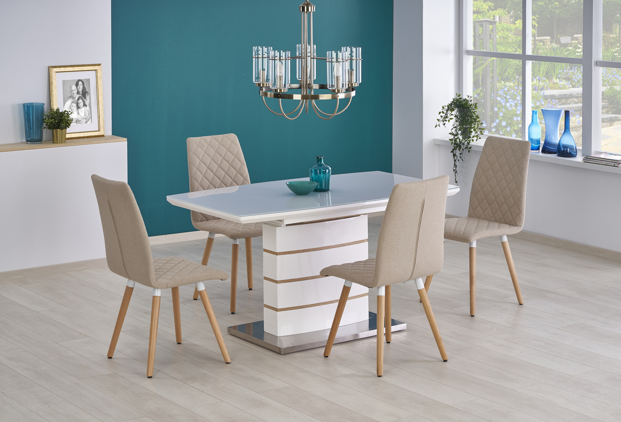 TORONTO - eettafel - uitschuifbaar - gelakt MDF - glas - wit