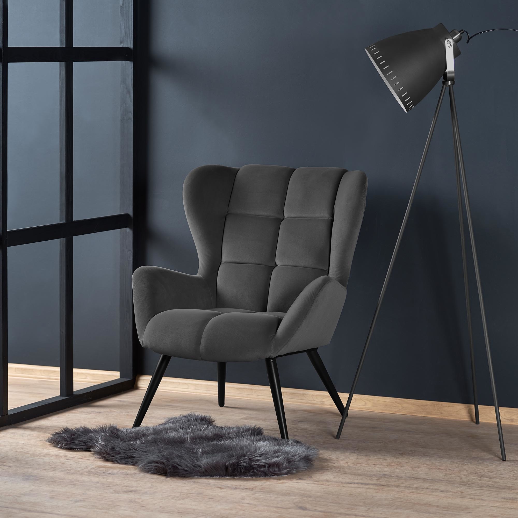 TYRION - fauteuil - stof - hout - 75x91x86 cm - grijs