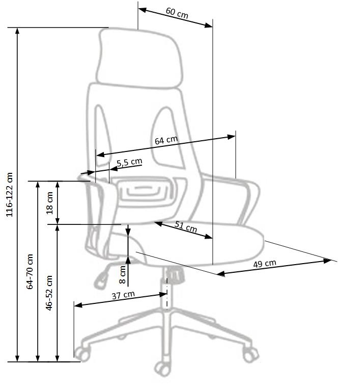 VALDEZ - bureaustoel - membraanstof - groen - 64x116-122x60 cm