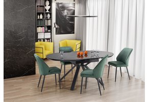 VERTIGO - eettafel - uitschuifbaar - gelakt MDF - zwart marmer