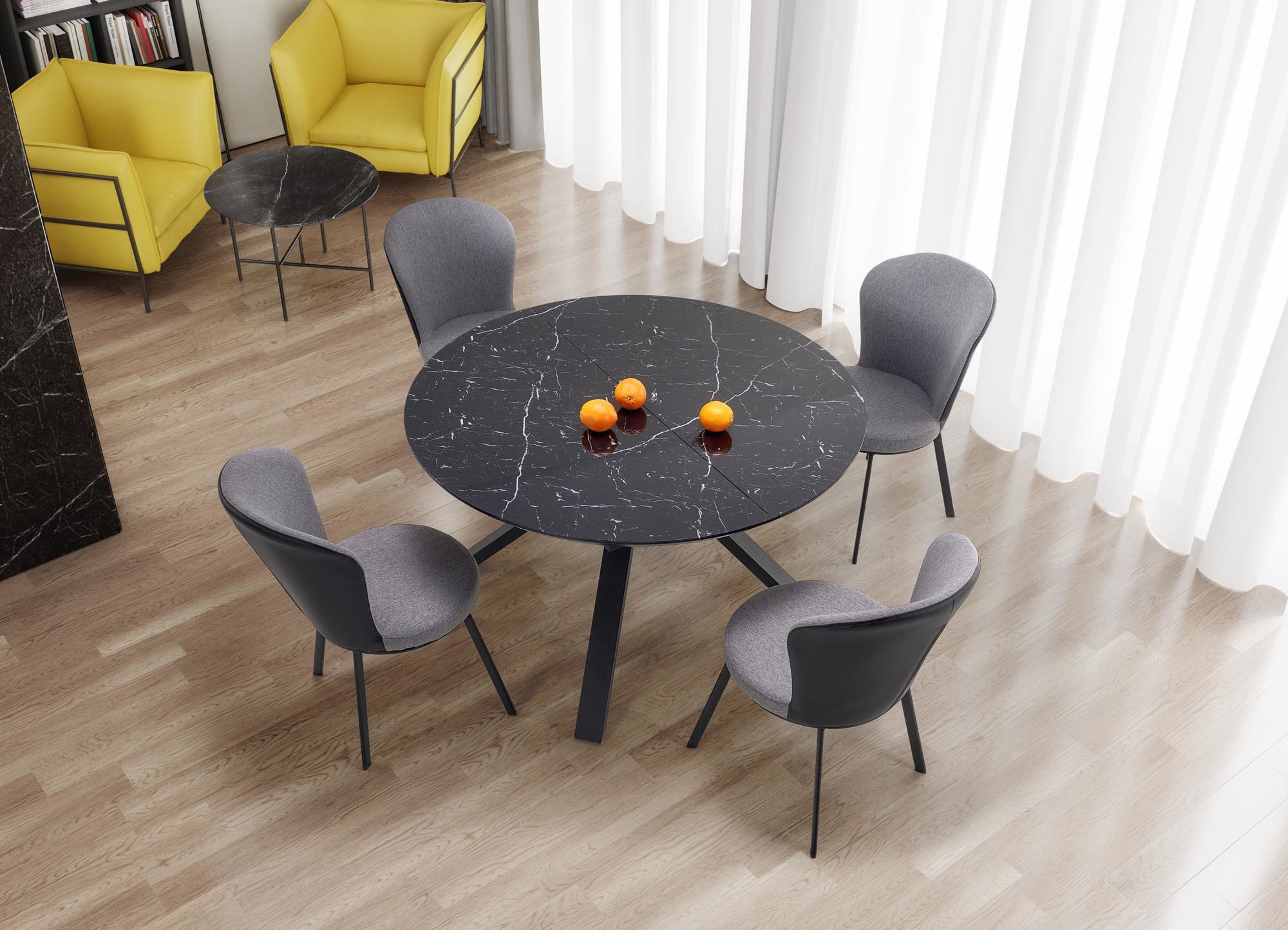VERTIGO - eettafel - uitschuifbaar - gelakt MDF - zwart marmer