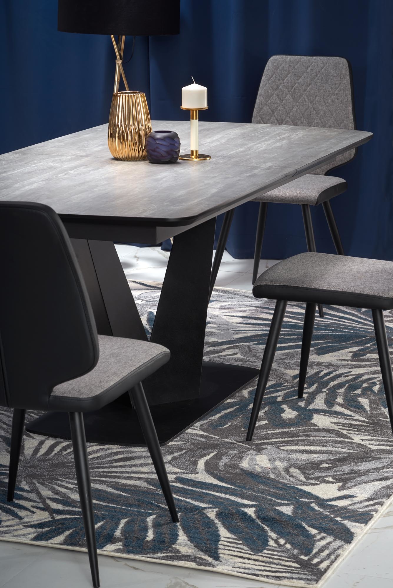 VINSTON - eettafel - uitschuifbaar - gelakt MDF - zwart grijs